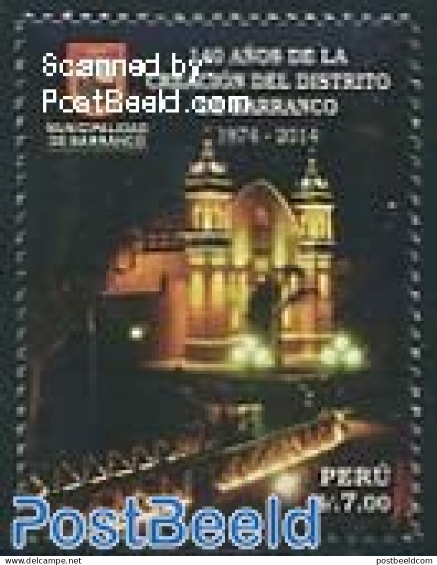 Peru 2014 140 Years Barranco District 1v, Mint NH, History - Religion - Coat Of Arms - Churches, Temples, Mosques, Syn.. - Churches & Cathedrals