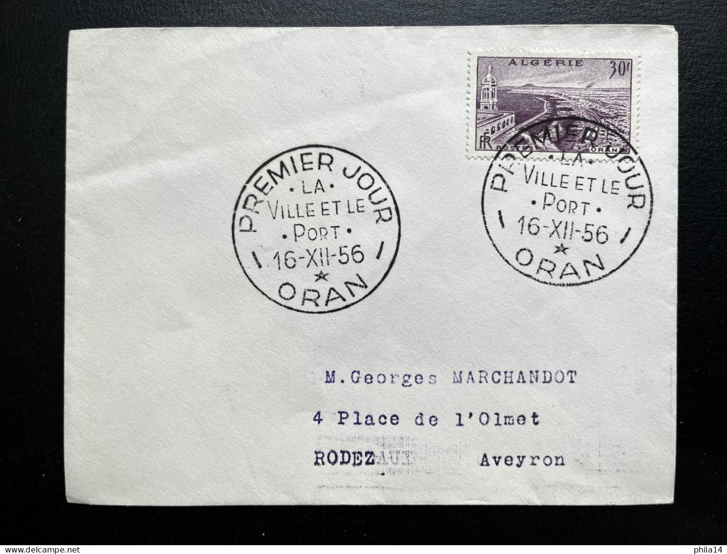 SP ALGERIE / ENVELOPPE FDC / ORAN LA VILLE ET LE PORT / 1956 - FDC