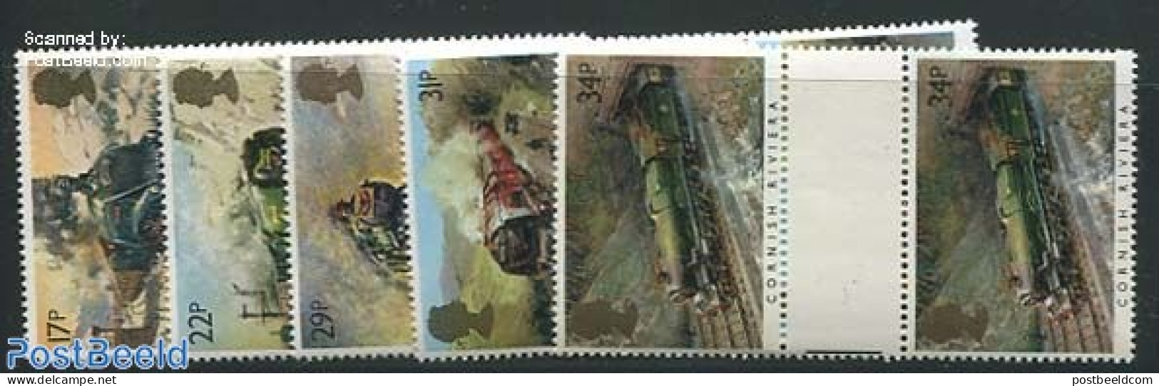 Great Britain 1985 Locomotives 5v, Gutterpairs, Mint NH, Transport - Railways - Ongebruikt