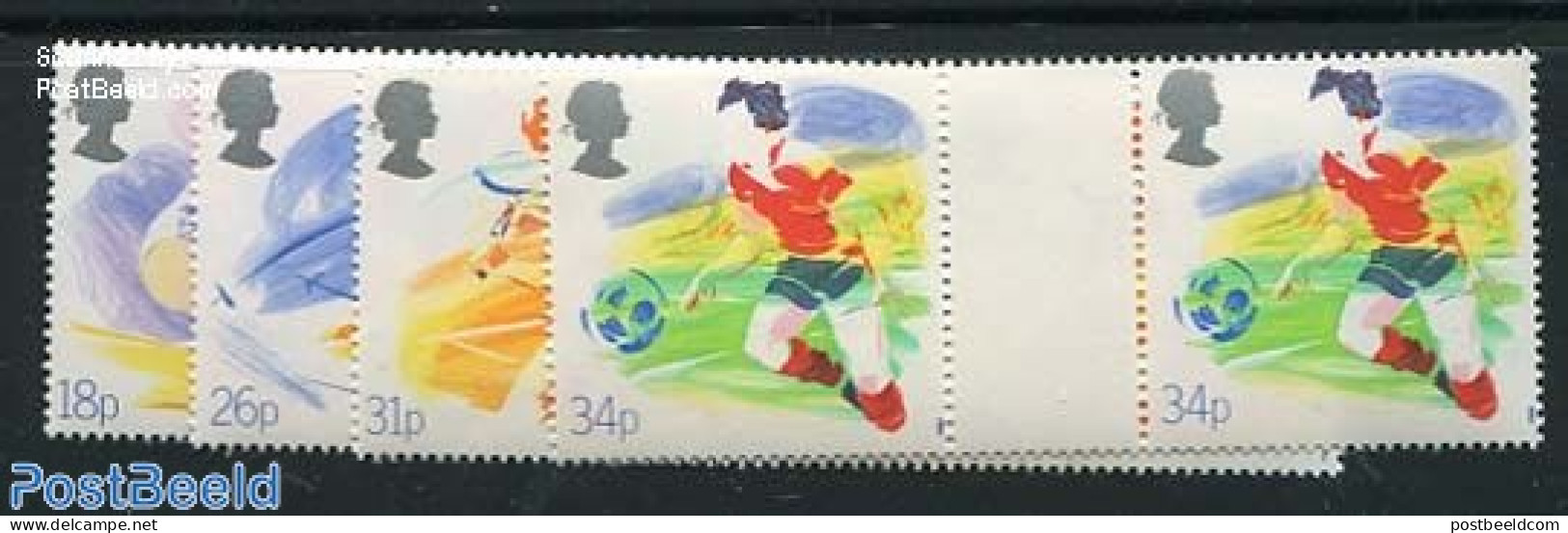 Great Britain 1988 Sports 4v, Gutterpairs, Mint NH, Sport - Athletics - Football - Sport (other And Mixed) - Tennis - Neufs