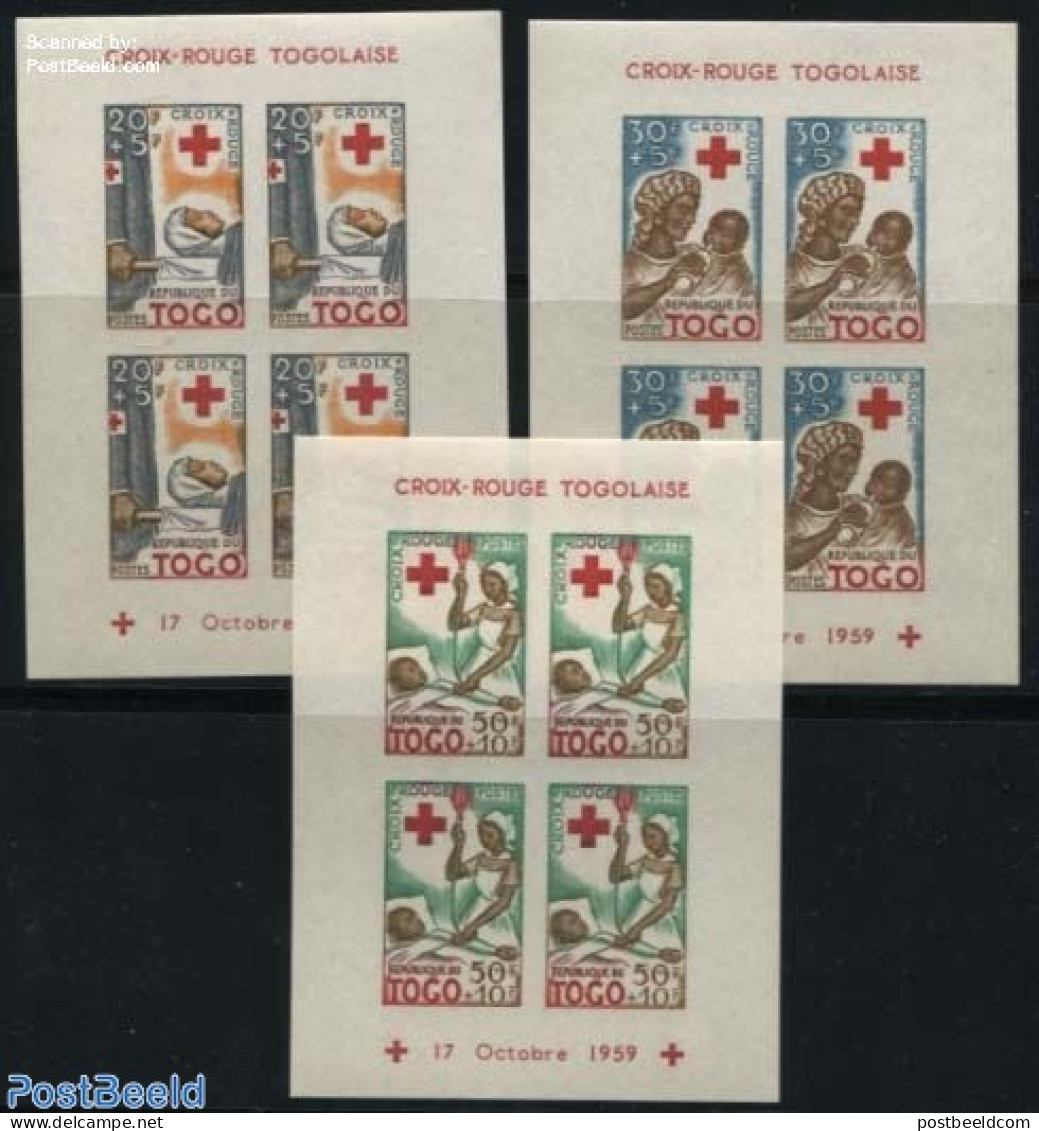 Togo 1959 Red Cross 3 S/s, Imperforated, Mint NH, Health - Red Cross - Red Cross