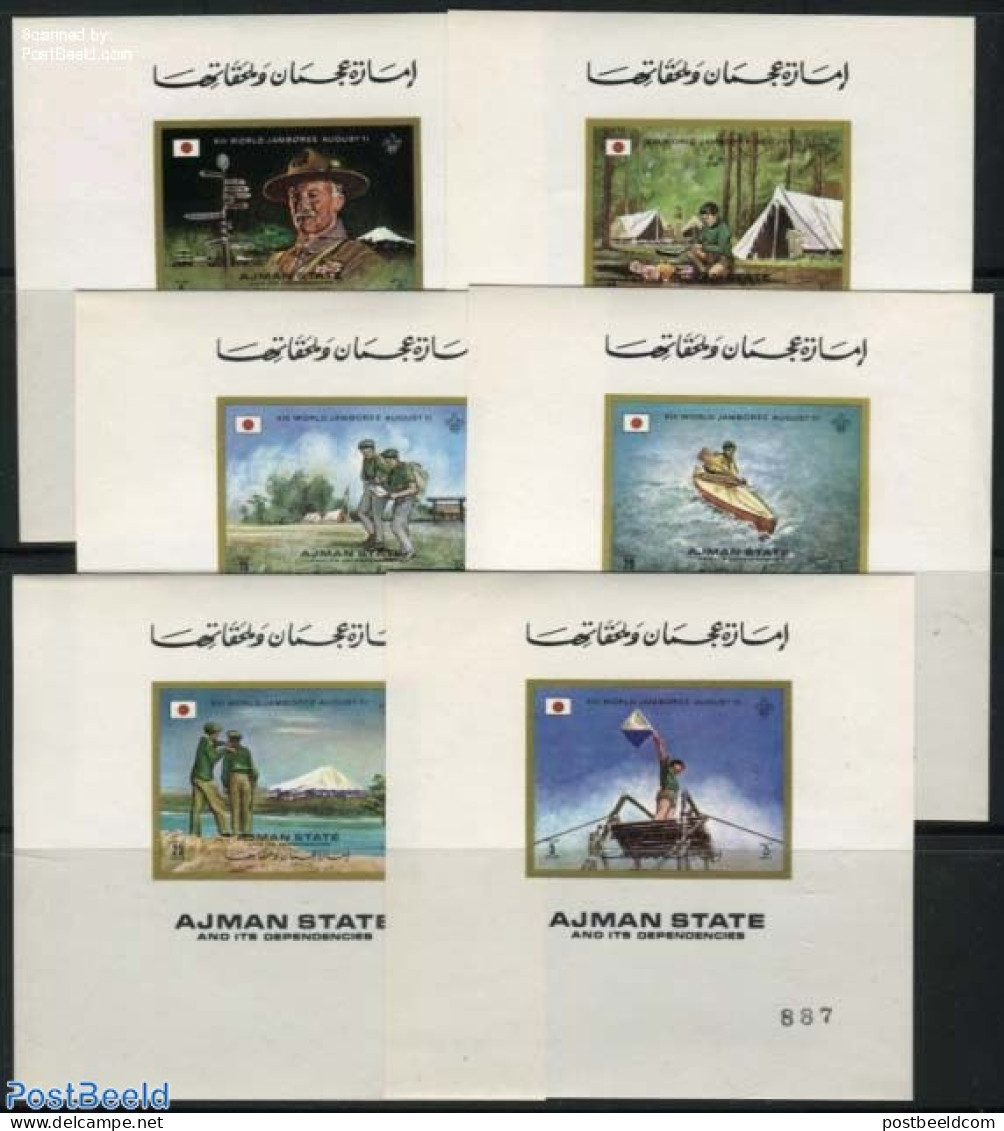 Ajman 1971 World Jamboree 6 S/s, Imperforated, Mint NH, Sport - Kayaks & Rowing - Scouting - Rudersport