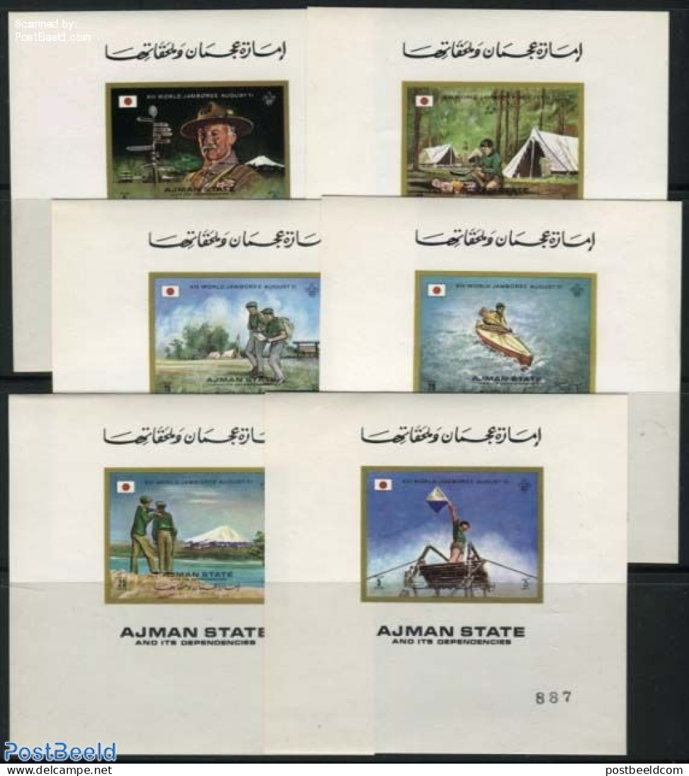 Ajman 1971 World Jamboree 6 S/s, Imperforated, Mint NH, Sport - Kayaks & Rowing - Scouting - Remo