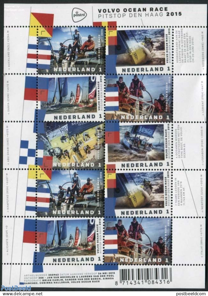 Netherlands 2015 Volvo Ocean Race 10v M/s, Mint NH, Sport - Transport - Sailing - Sport (other And Mixed) - Ships And .. - Unused Stamps