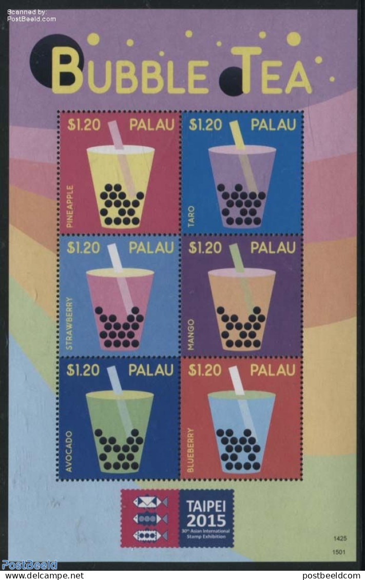 Palau 2015 Bubble Tea, Taipei 2015 6v M/s, Mint NH, Health - Food & Drink - Philately - Food