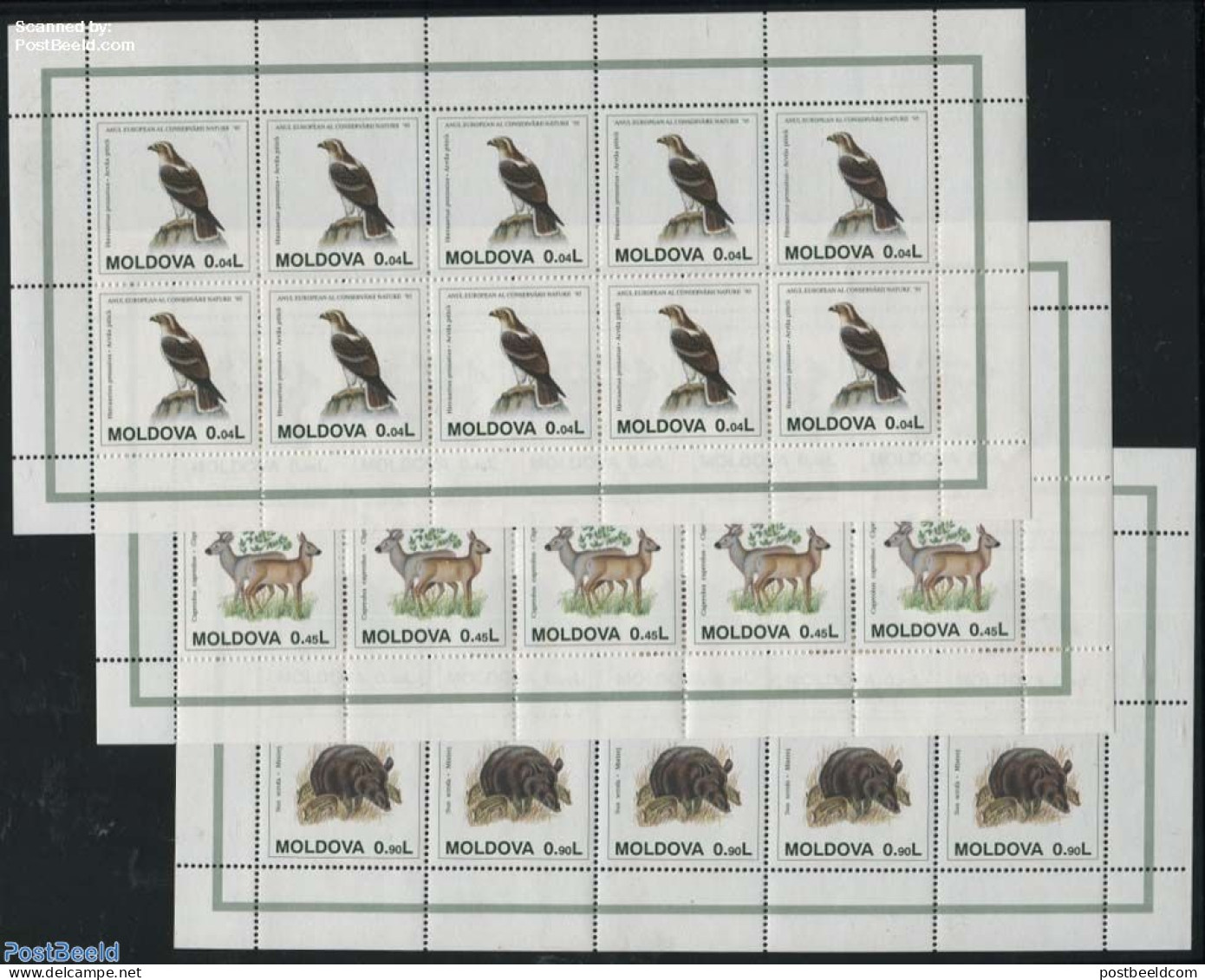 Moldova 1995 European Nature Conservation 3 M/s, Mint NH, History - Nature - Europa Hang-on Issues - Animals (others &.. - Idee Europee