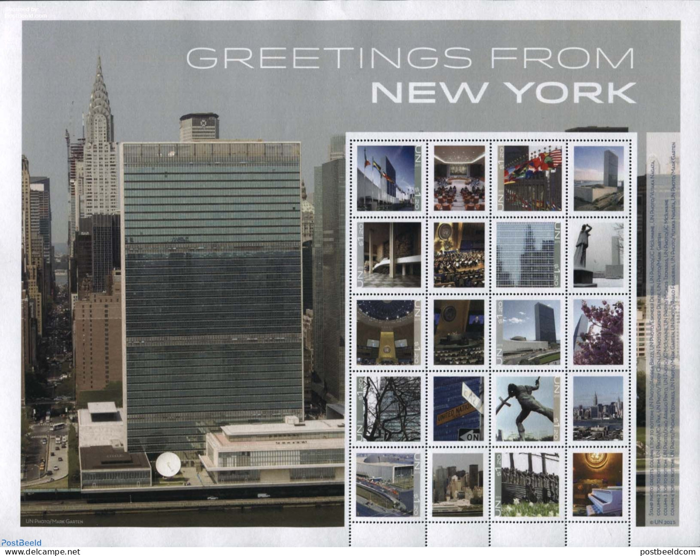 United Nations, New York 2015 Greeting From New York 10v+tabs M/s, Mint NH, History - Flags - Art - Sculpture - Beeldhouwkunst