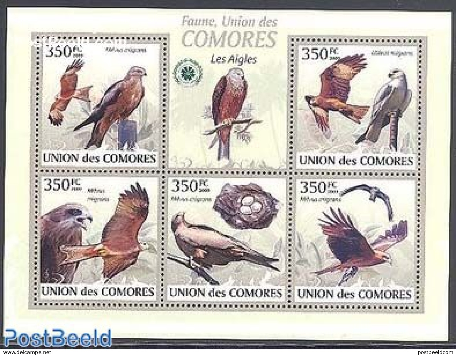 Comoros 2009 Eagles 5v M/s, Mint NH, Nature - Birds - Birds Of Prey - Comores (1975-...)