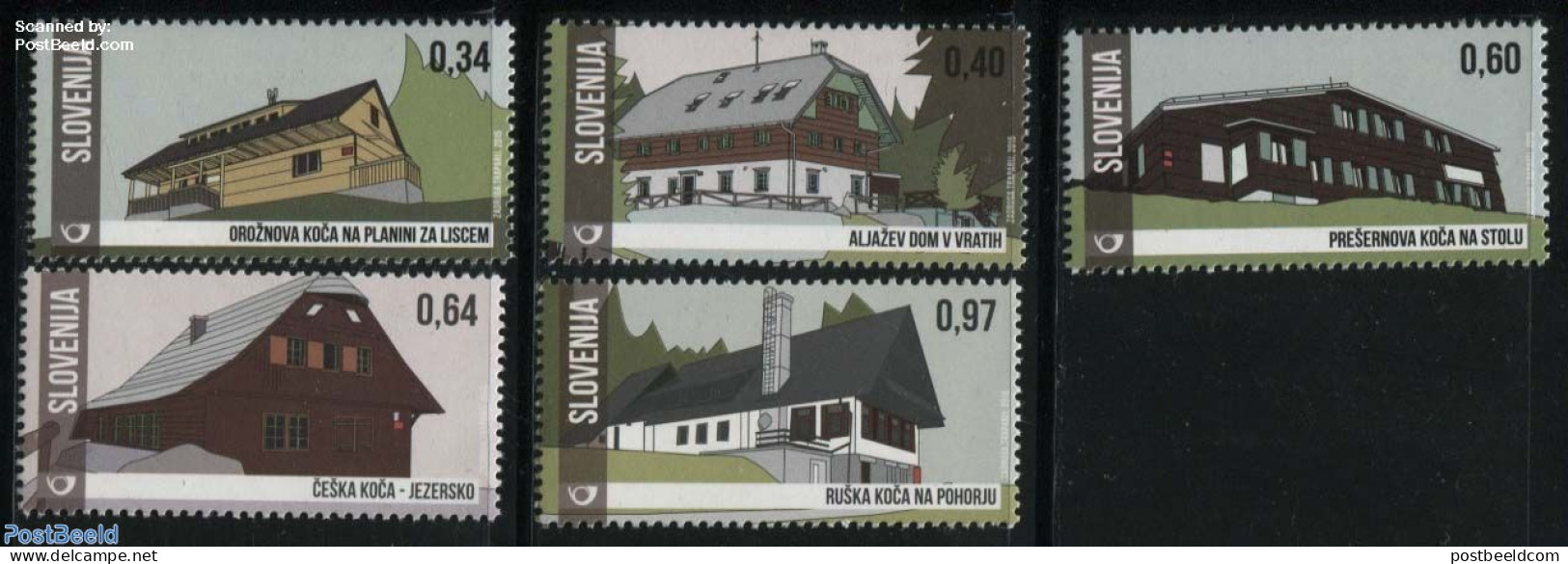 Slovenia 2015 Mountain Huts 5v, Mint NH, Sport - Mountains & Mountain Climbing - Escalade