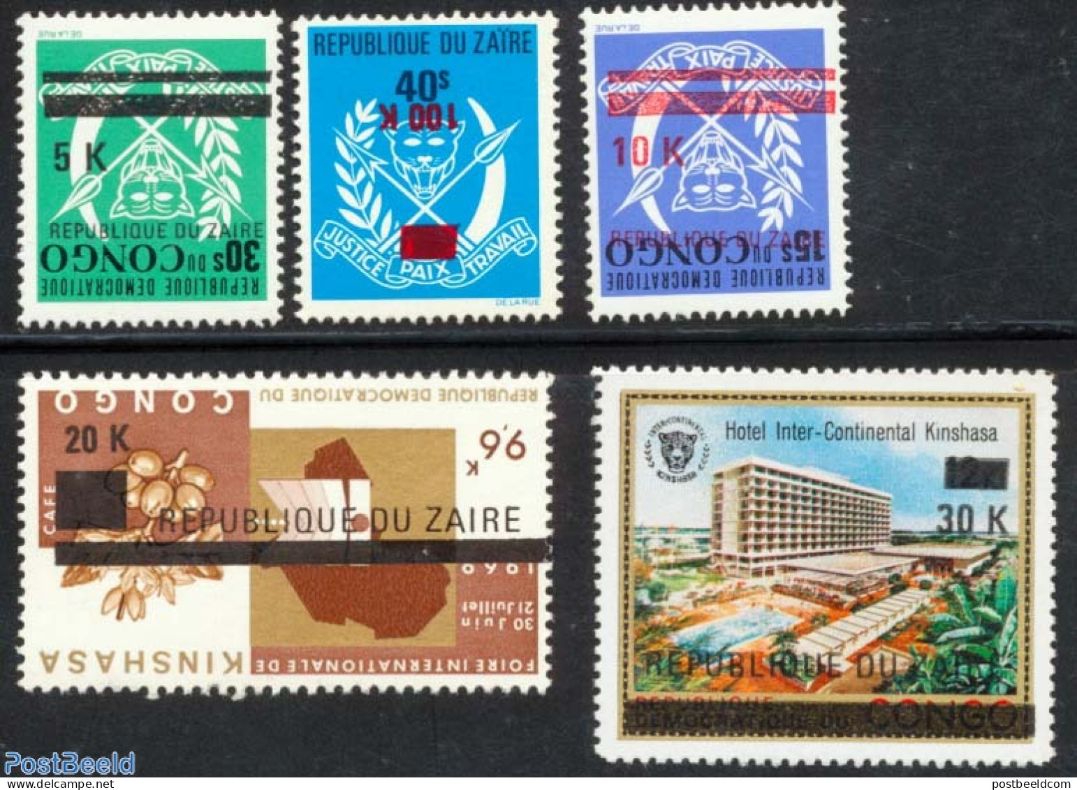 Congo Dem. Republic, (zaire) 1977 Inverted Overprints 5v, Mint NH, Health - History - Nature - Various - Food & Drink .. - Ernährung