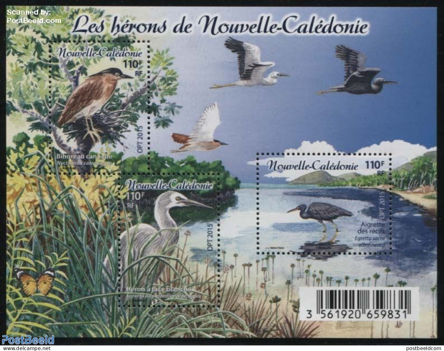 New Caledonia 2015 Herons S/s, Mint NH, Nature - Birds - Butterflies - Unused Stamps