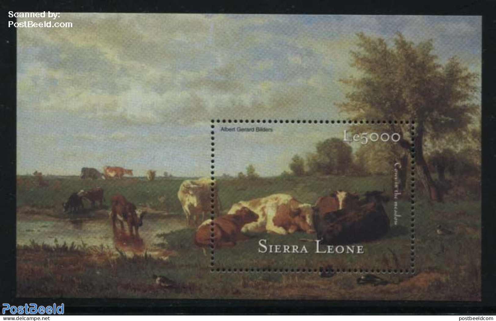 Sierra Leone 2001 Cows In The Meadow S/s, Mint NH, History - Nature - Netherlands & Dutch - Cattle - Art - Paintings - Aardrijkskunde