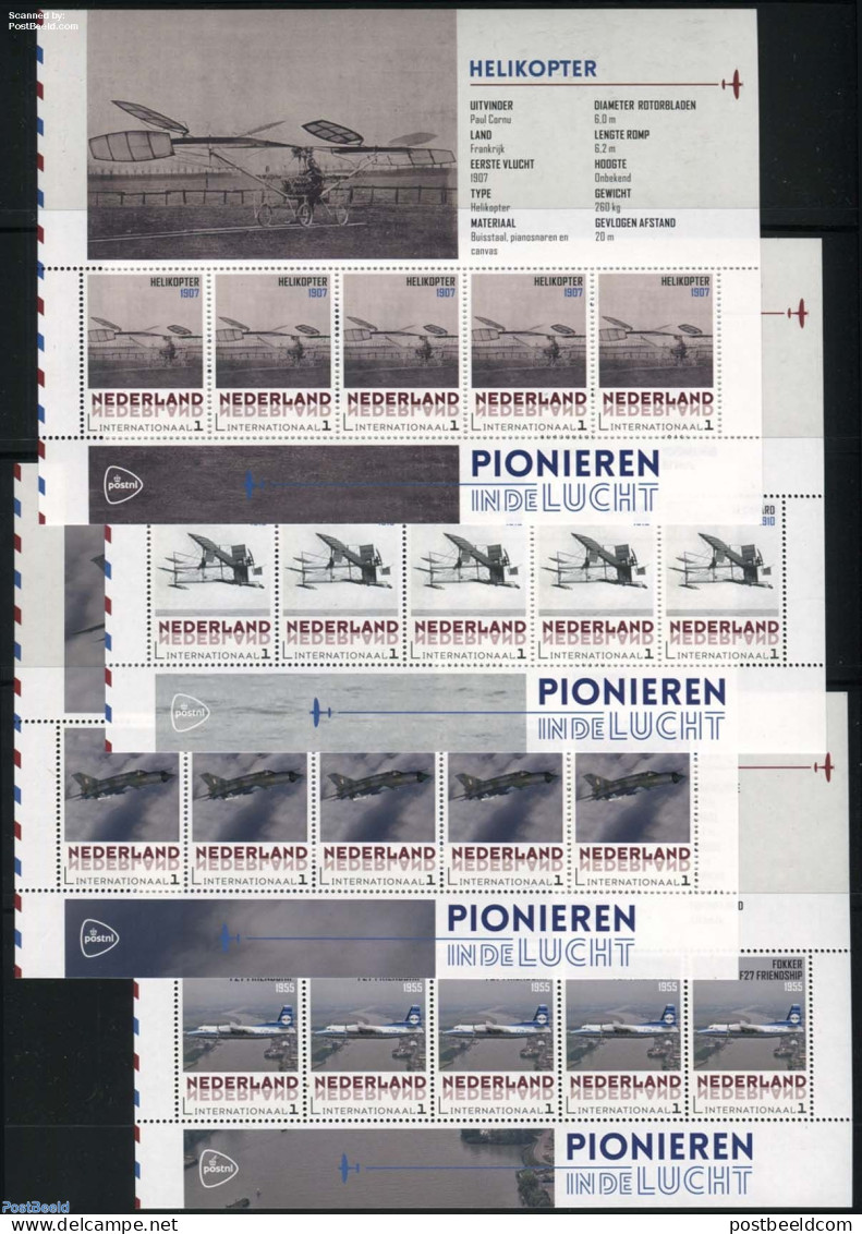 Netherlands - Personal Stamps TNT/PNL 2015 Aviation History 4 M/s, Mint NH, Transport - Helicopters - Aircraft & Aviat.. - Hélicoptères
