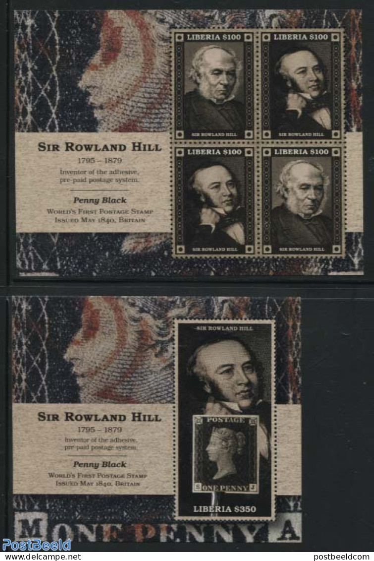 Liberia 2015 Sir Rowland Hill 2 S/s, Mint NH, Sir Rowland Hill - Stamps On Stamps - Rowland Hill