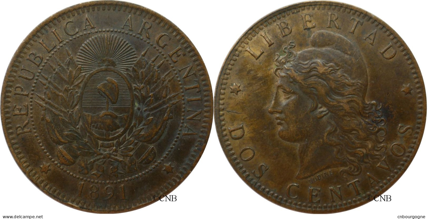 Argentine - République - 2 Centavos 1891 Coin Avers Fendillé - TTB+/AU50 - Mon5248 - Argentine