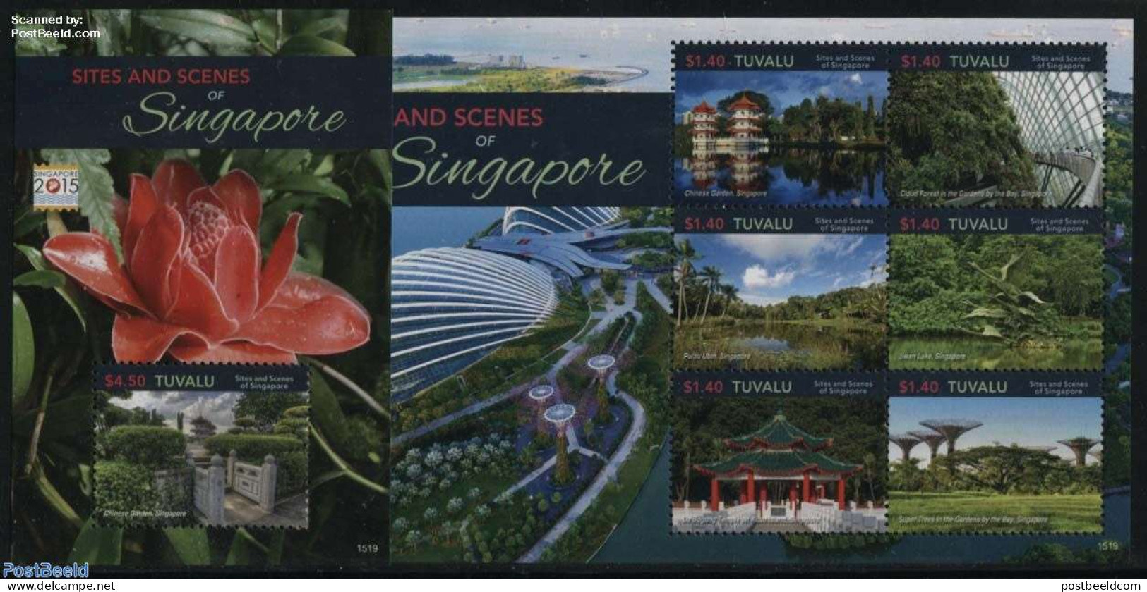 Tuvalu 2015 Sites And Scenes Of Singapore 2 S/s, Mint NH, Nature - Religion - Birds - Flowers & Plants - Churches, Tem.. - Chiese E Cattedrali