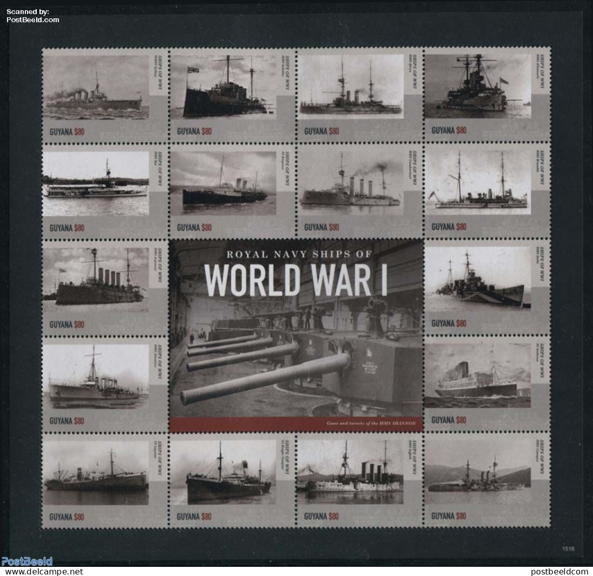 Guyana 2015 Royal Navy Ships Of World War I 16v M/s, Mint NH, History - Transport - Various - Flags - Ships And Boats .. - Ships