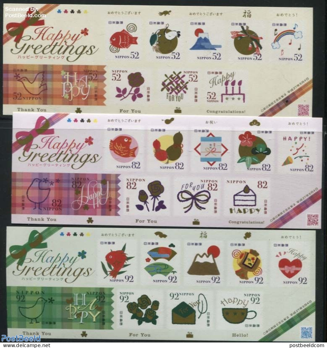 Japan 2015 Happy Greetings 30v S-a (3 M/s), Mint NH, Health - Nature - Sport - Various - Food & Drink - Birds - Fish -.. - Nuovi