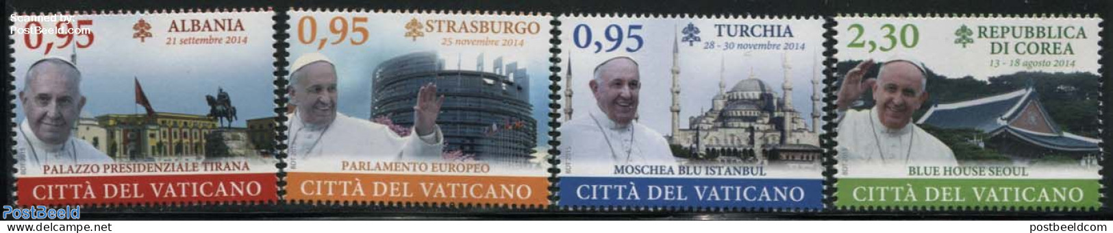 Vatican 2015 Pope Travels 4v, Mint NH, History - Nature - Religion - Europa Hang-on Issues - Horses - Churches, Temple.. - Ongebruikt