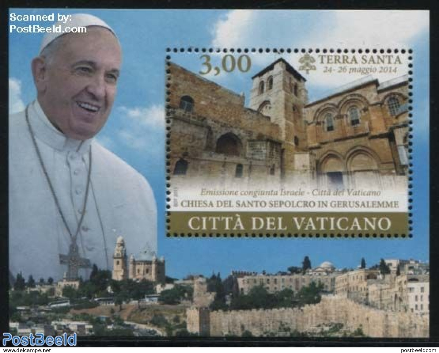 Vatican 2015 Pope Travels, Jerusalem S/s, Joint Issue Israel, Mint NH, Religion - Various - Churches, Temples, Mosques.. - Ongebruikt