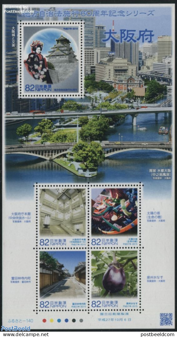 Japan 2015 Osaka Prefecture 5v M/s, Mint NH, Health - Transport - Various - Food & Drink - Motorcycles - Costumes - Ar.. - Neufs