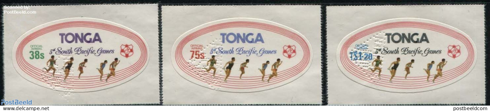 Tonga 1975 On Service, South Pacific Games 3v S-a, SPECIMEN, Mint NH, Sport - Athletics - Sport (other And Mixed) - Athletics