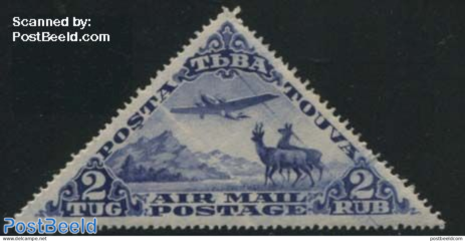 Tuva 1934 2T, 60x30mm, Stamp Out Of Set, Mint NH, Nature - Transport - Deer - Aircraft & Aviation - Airplanes