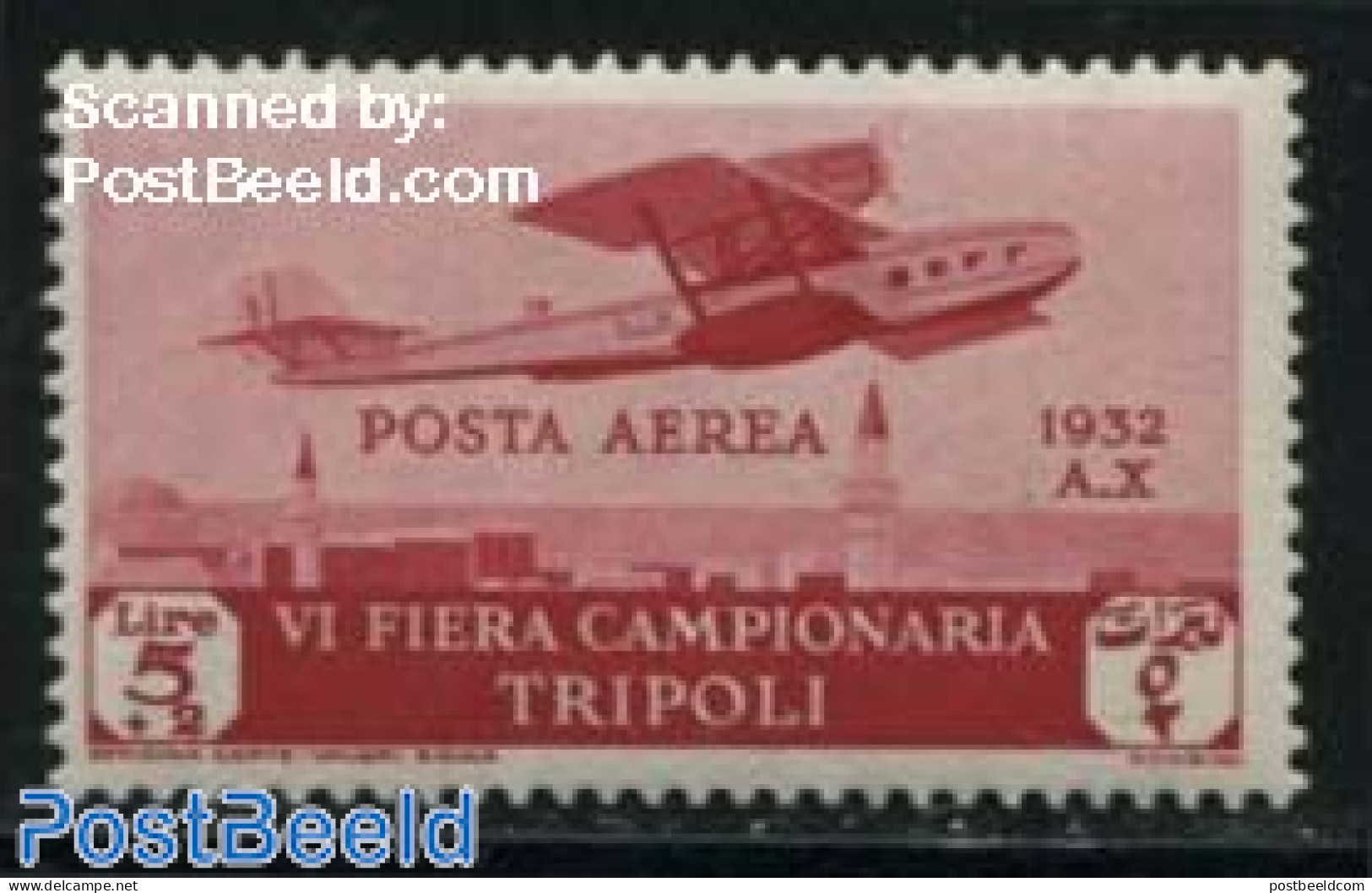 Italian Lybia 1932 Tripolitania, 5L, Stamp Out Of Set, Unused (hinged), Transport - Aircraft & Aviation - Airplanes