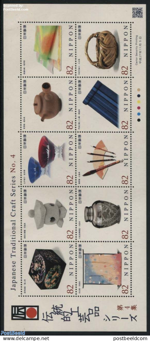 Japan 2015 Traditional Craft No.4 10v M/s, Mint NH, Various - Textiles - Art - Art & Antique Objects - Ceramics - Hand.. - Unused Stamps