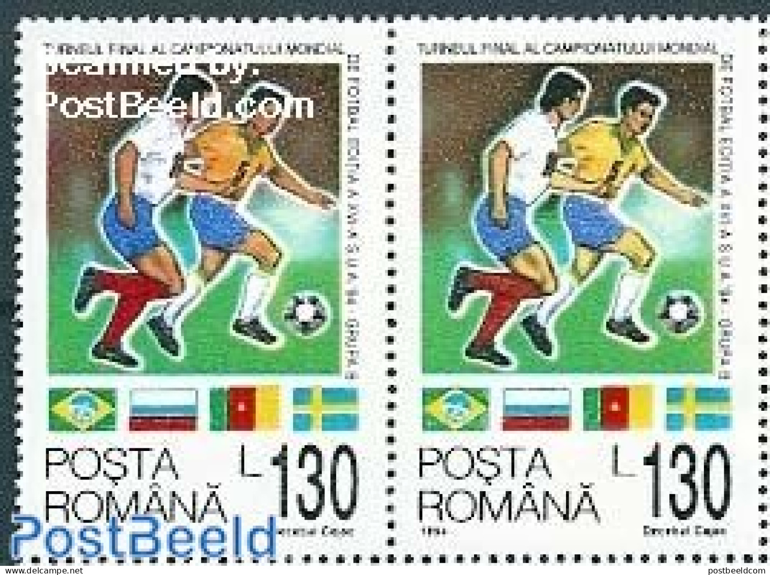Romania 1994 Football Championships 1v, ERROR: Orange Shirt Instead Of Yellow, Mint NH, Sport - Football - Unused Stamps