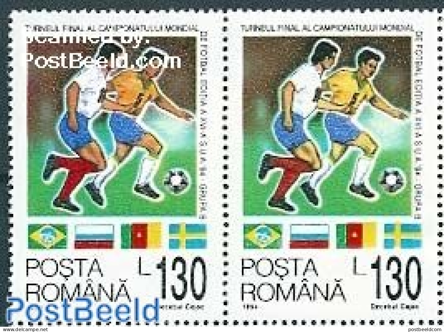 Romania 1994 Football Championships 1v, ERROR: Orange Shirt Instead Of Yellow, Mint NH, Sport - Football - Nuevos