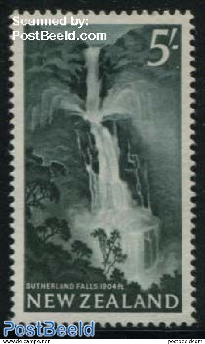 New Zealand 1960 5Sh, Stamp Out Of Set, Mint NH, Nature - Water, Dams & Falls - Nuevos