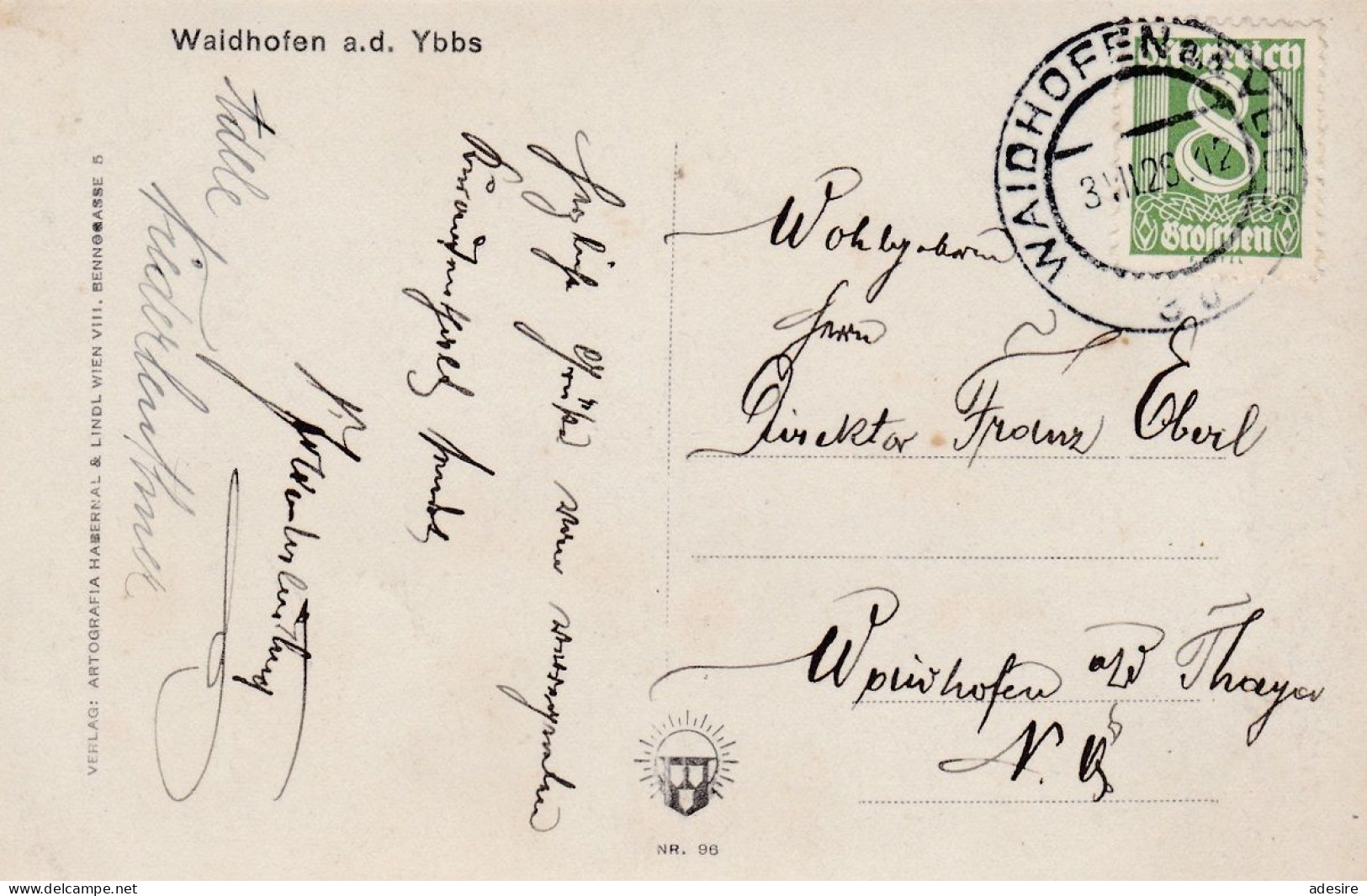 NÖ - WAIDHOFEN A.d. Ybbs - Verlag Artografia Habernal & Lindl Wien, Karte Mit 5 Heller Frankierung Gelaufen 1926 ... - Waidhofen An Der Ybbs