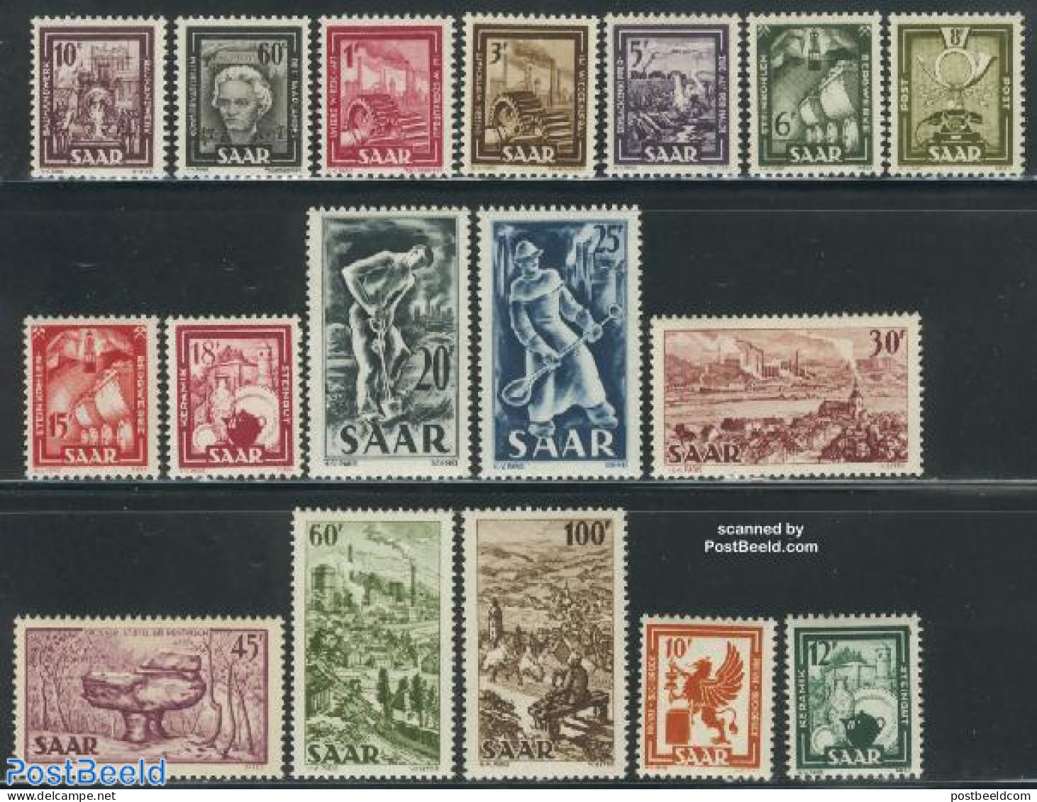 Germany, Saar 1949 Definitives 17v, Unused (hinged), Various - Agriculture - Industry - Agriculture