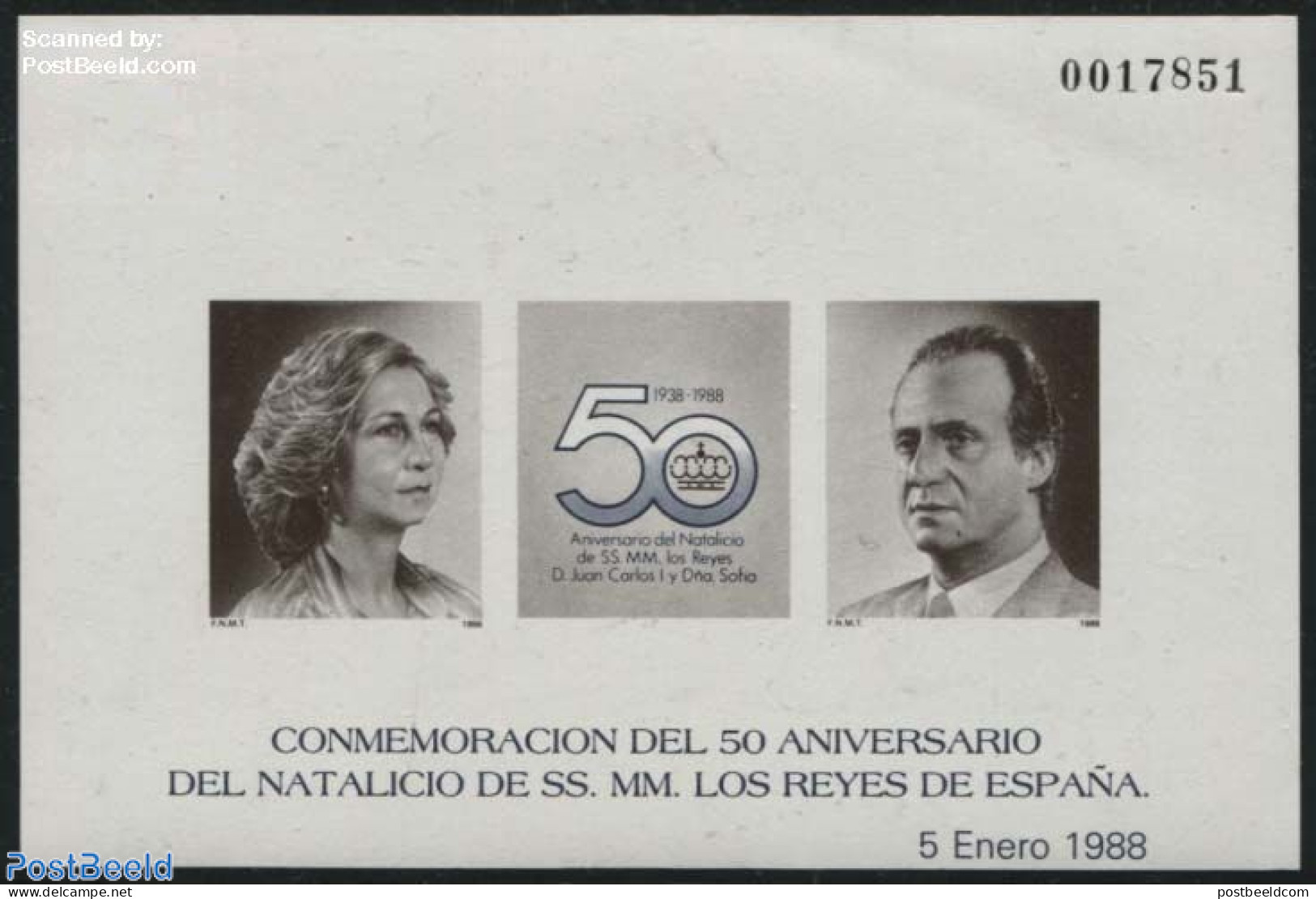 Spain 1988 Juan Carlos 5)th Birthday, Special Sheet (not Valid For Postage), Mint NH - Ungebraucht