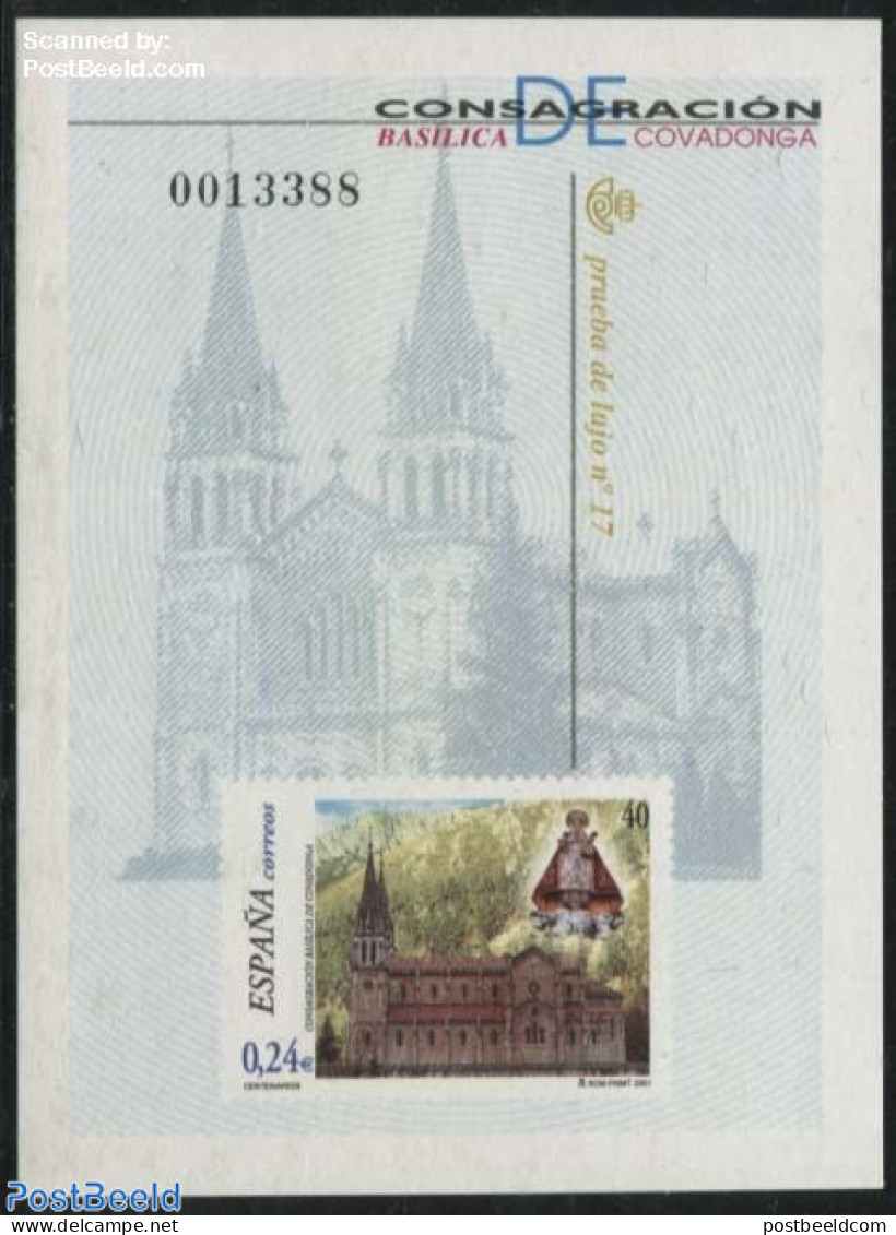 Spain 2001 Covadonga, Special Sheet (not Valid For Postage), Mint NH, Religion - Churches, Temples, Mosques, Synagogues - Ungebraucht