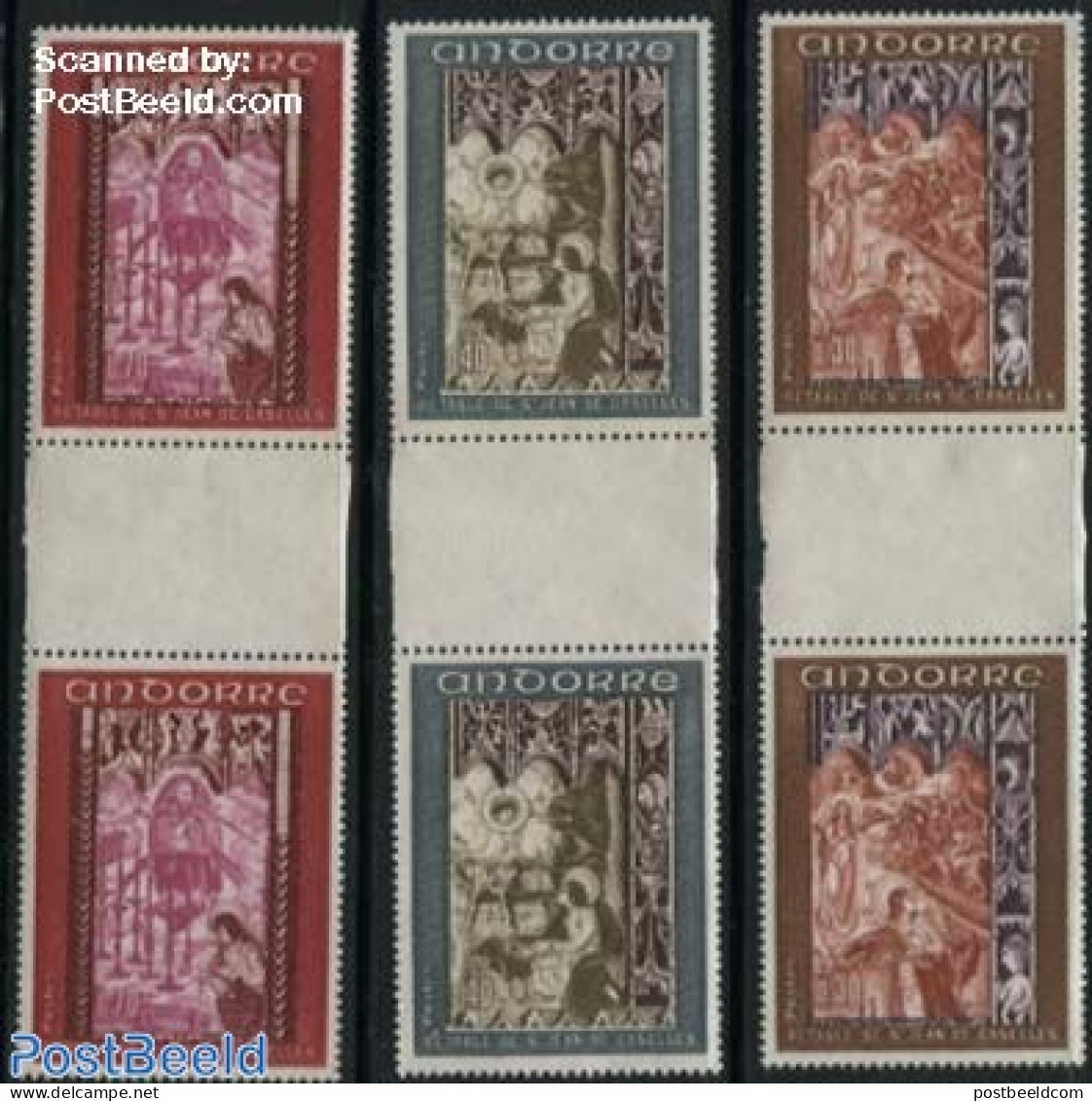 Andorra, French Post 1969 Frescoes 3v, Gutterpairs, Mint NH, Art - Paintings - Nuovi