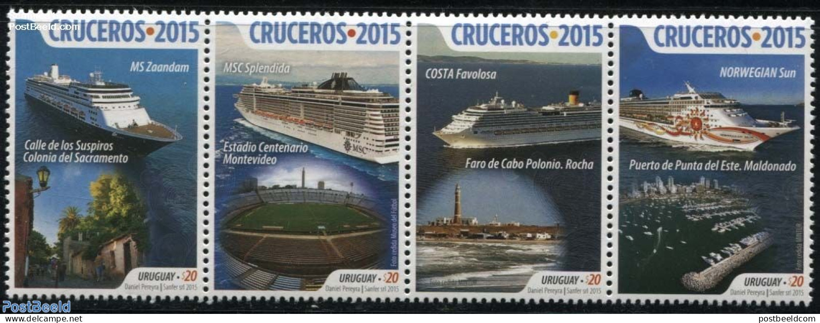 Uruguay 2015 Cruise Ships 4v [:::] Or [+], Mint NH, History - Transport - Various - Netherlands & Dutch - Ships And Bo.. - Geographie