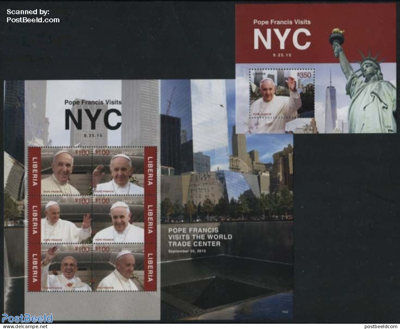 Liberia 2015 Pope Francis Visits NYC 2 S/s, Mint NH, Religion - Pope - Päpste