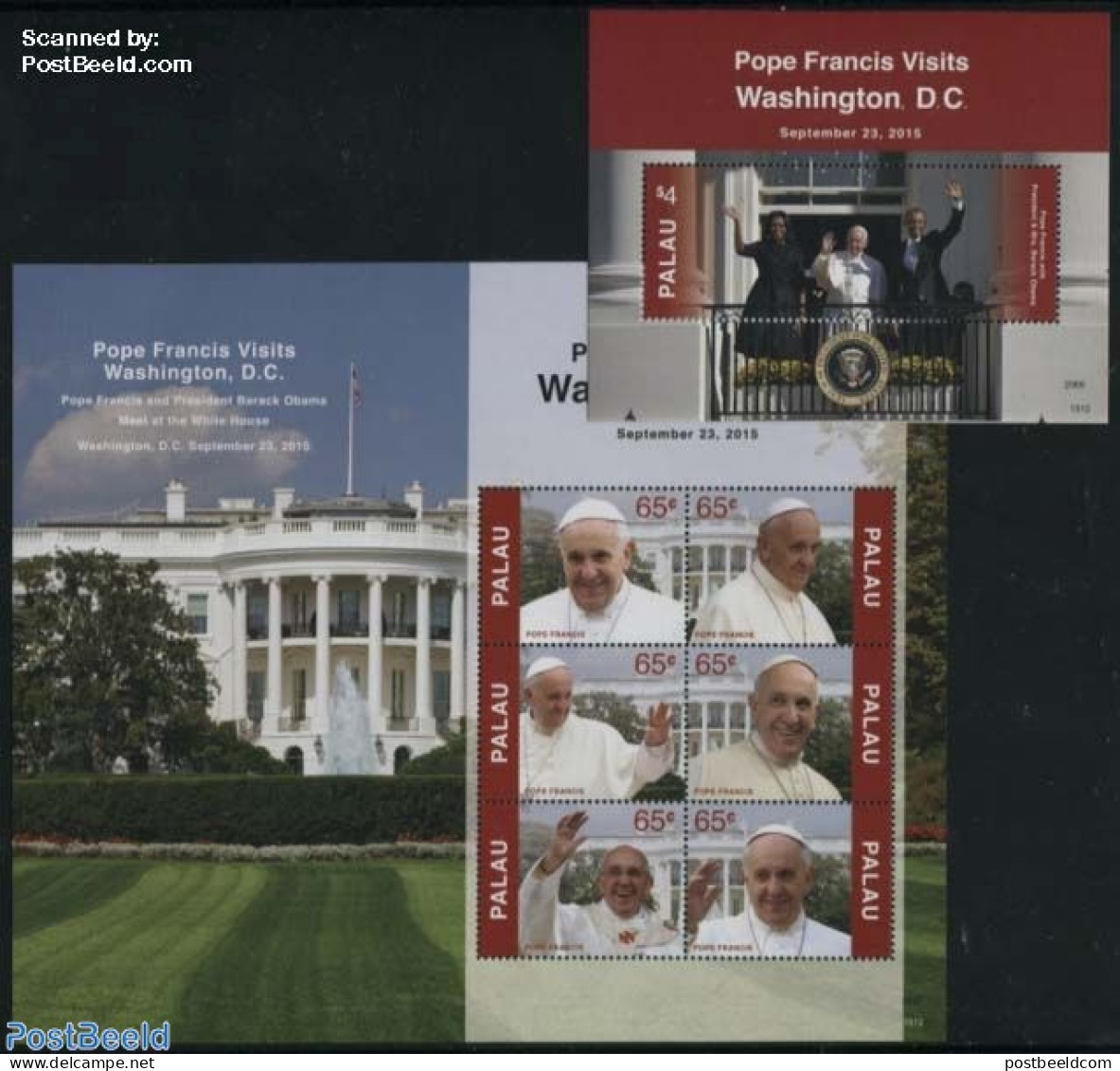 Palau 2015 Pope Francis Visits Washington DC 2 S/s, Mint NH, History - Religion - American Presidents - Pope - Päpste