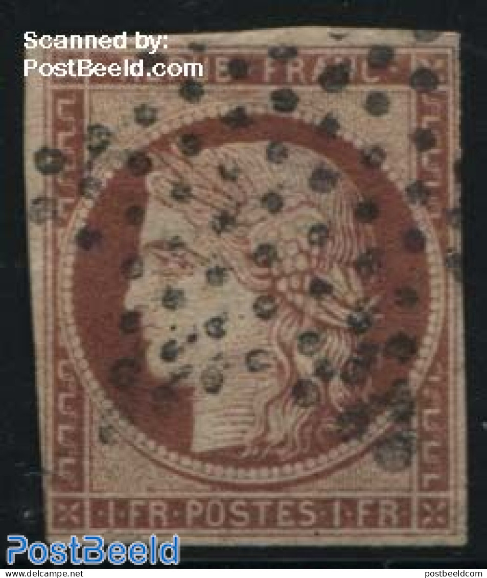 France 1849 1Fr, Browncarmine, Used, Used Stamps - Used Stamps