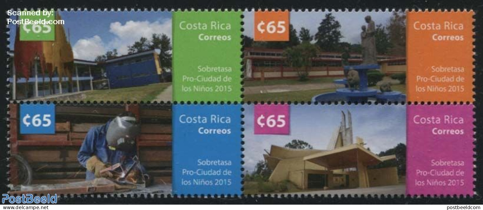 Costa Rica 2015 Childrens City 4v [+] Or [:::], Mint NH, Religion - Science - Churches, Temples, Mosques, Synagogues -.. - Iglesias Y Catedrales