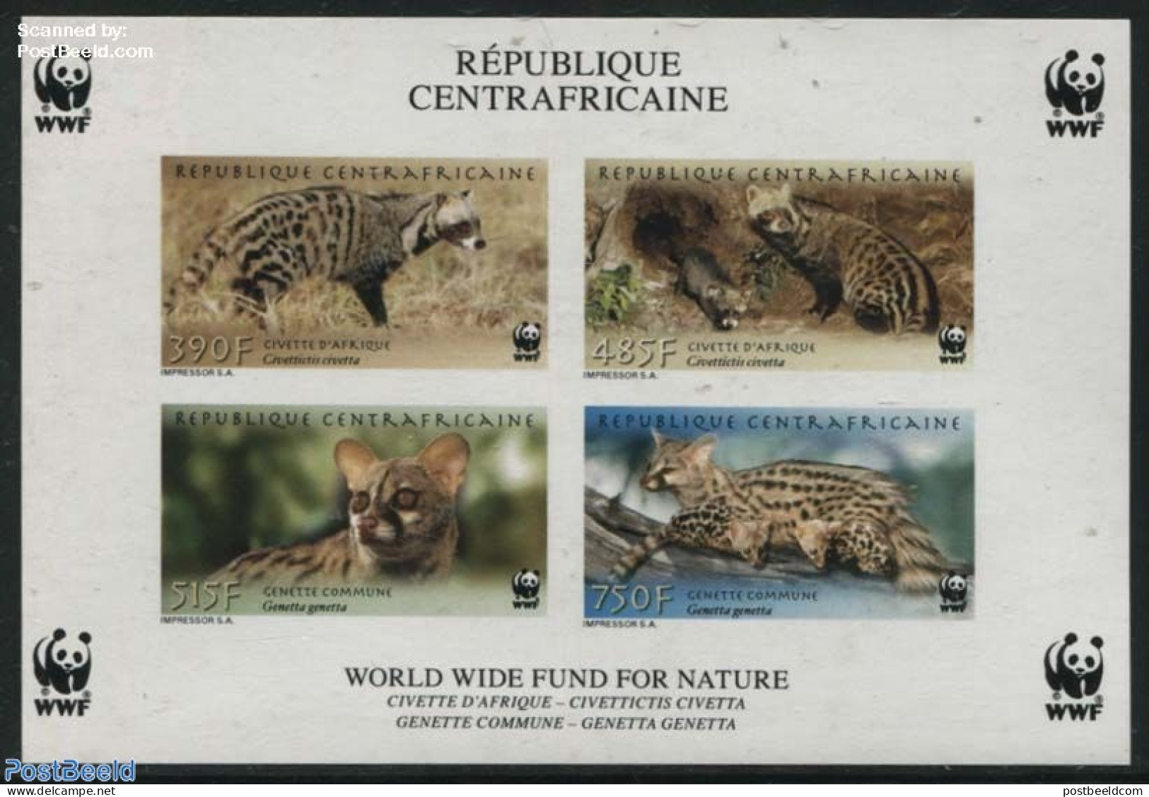 Central Africa 2007 WWF, Civet 4v M/s, Imperforated, Mint NH, Nature - Animals (others & Mixed) - World Wildlife Fund .. - Central African Republic