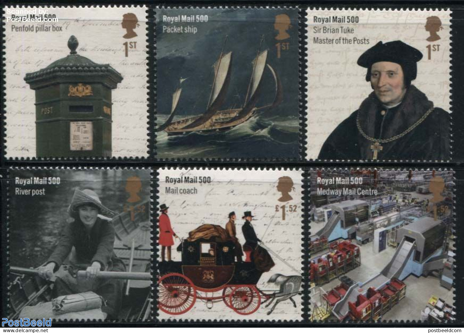 Great Britain 2016 500 Years Royal Mail 6v, Mint NH, Sport - Transport - Sailing - Mail Boxes - Post - Coaches - Ships.. - Ungebraucht