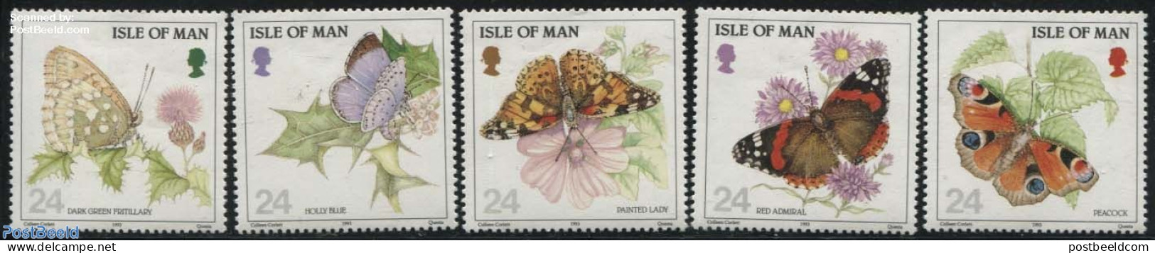 Isle Of Man 1993 Butterflies 5v, Mint NH, Nature - Butterflies - Man (Ile De)