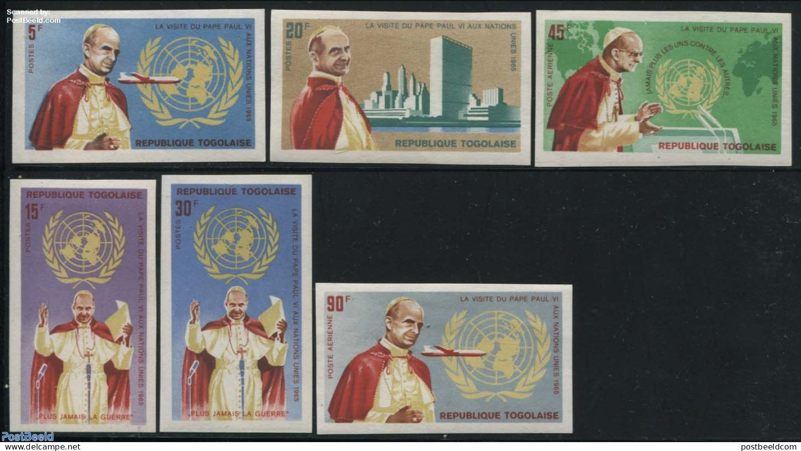 Togo 1966 Pope Visit To UN 6v, Imperforated, Mint NH, History - Religion - Transport - United Nations - Pope - Aircraf.. - Päpste