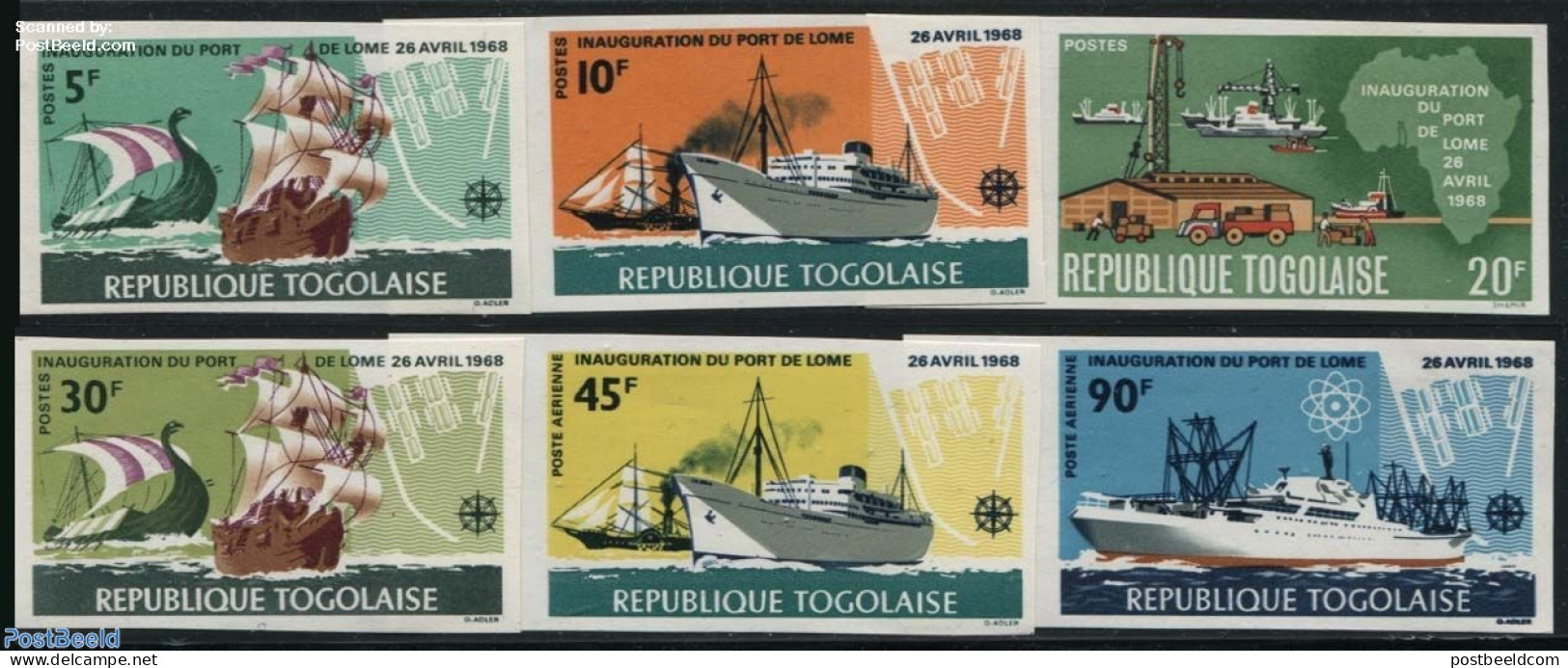 Togo 1968 New Port 6v, Imperforated, Mint NH, Transport - Automobiles - Ships And Boats - Auto's