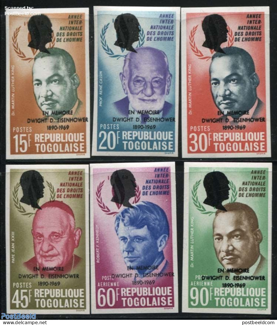 Togo 1969 Death Of Eisenhower 6v, Imperforated, Mint NH, History - American Presidents - Human Rights - United Nations - Togo (1960-...)