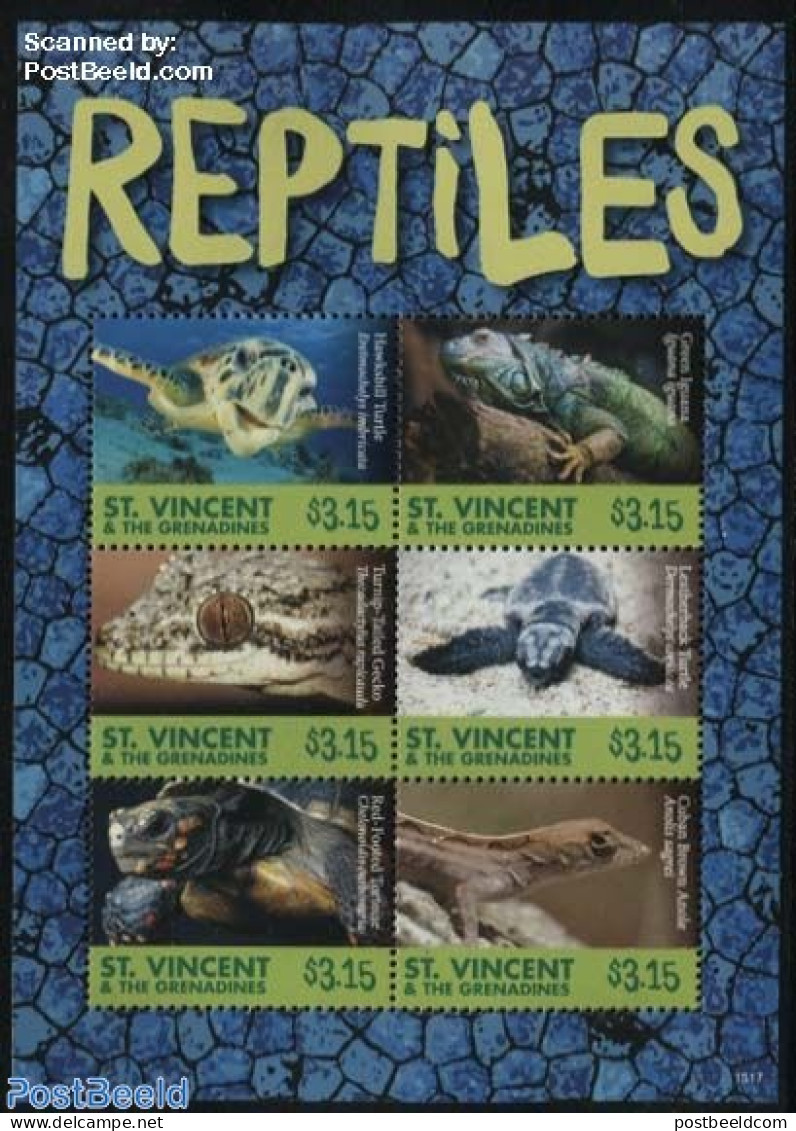 Saint Vincent 2015 Reptiles 6v M/s, Mint NH, Nature - Transport - Turtles - Space Exploration - St.Vincent (1979-...)