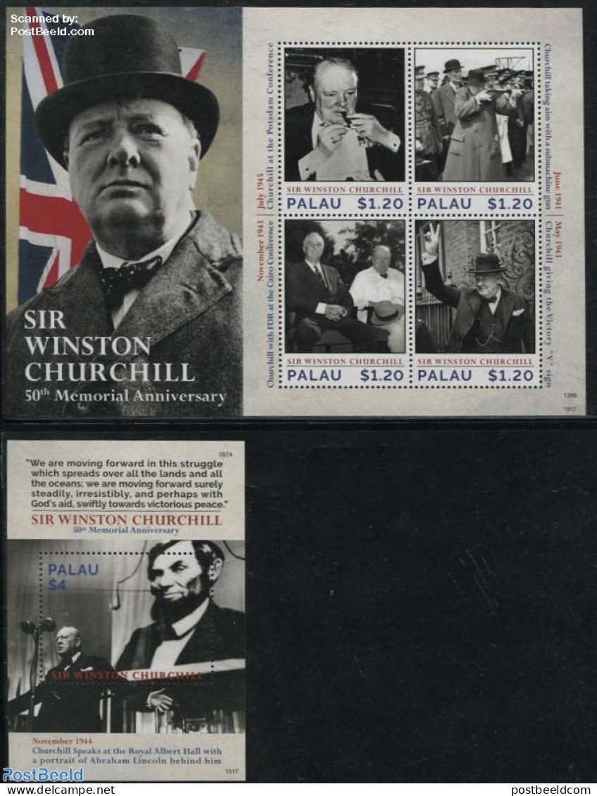 Palau 2015 Sir Winston Churchill 2 S/s, Mint NH, History - American Presidents - Churchill - Politicians - Sir Winston Churchill